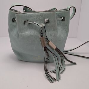 Kate Spade NY Mint Green Tiny Cooper Bucket Bag Leather Drawstring With Tassels